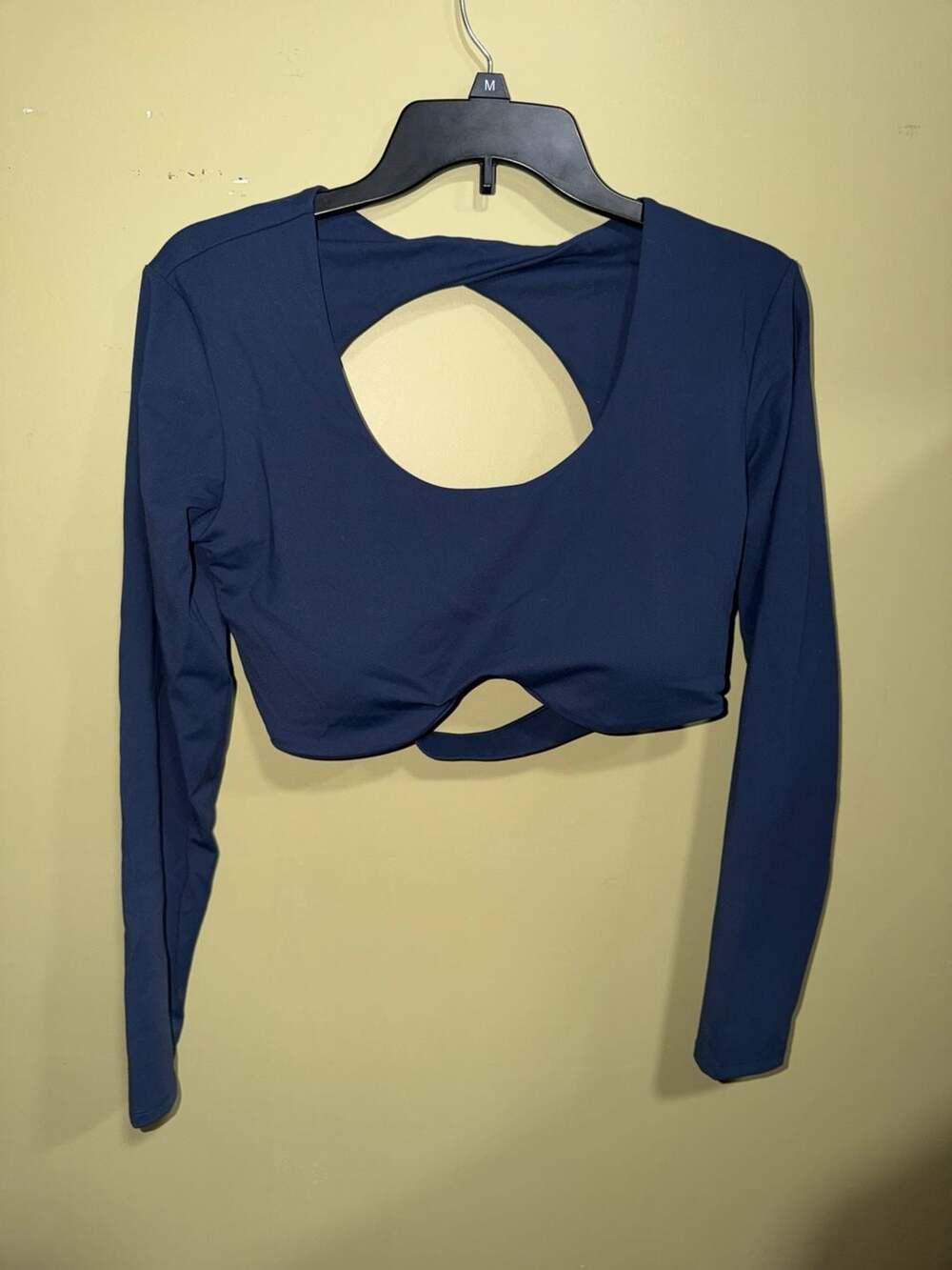 Navy Blue Crop Top with Cutout Back and Long Sleeves, Size XL
